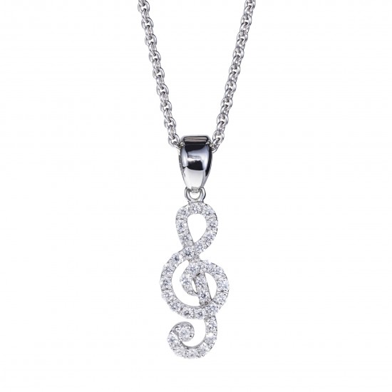 Treble clef pendant with diamonds
