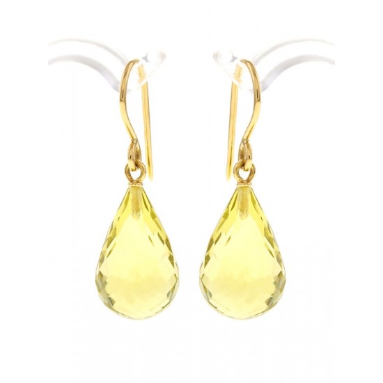 Lemon quartz earrings, briolette-cut and diamonds