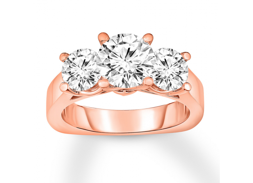 Diamond 3-Stone Ring 2-7/8 ct tw Round-cut 14K Rose Gold