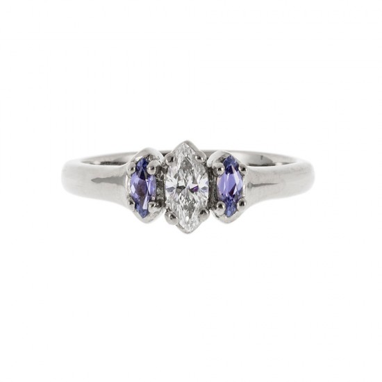 A Marquise Yogo Sapphire and Diamond Ring