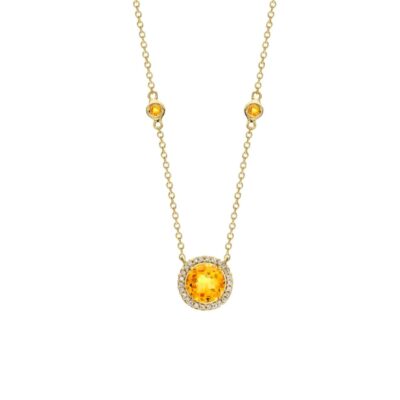 18ct Yellow Gold Citrine Pendant Necklace with Diamonds (0.10ct tw.)