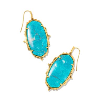 Opulent Ella Vintage-Finish Gold Drop Earrings in Teal Mosaic Magnesite