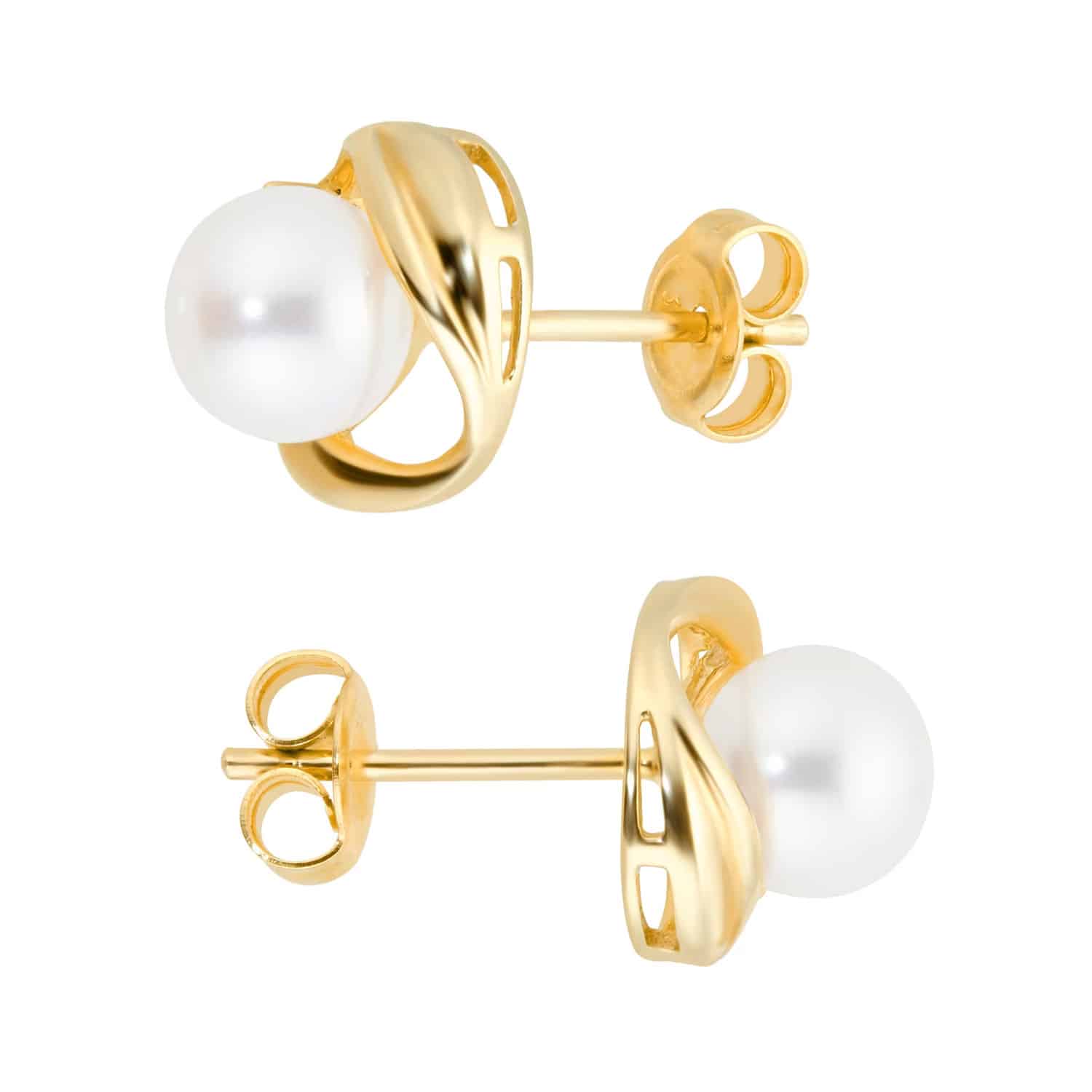 9ct Yellow Gold Flow Pearl Diamond Stud Earrings (0.04ct tw.) - Image 3
