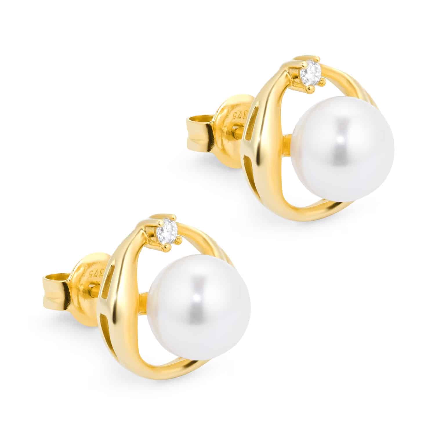 9ct Yellow Gold Flow Pearl Diamond Stud Earrings (0.04ct tw.) - Image 4