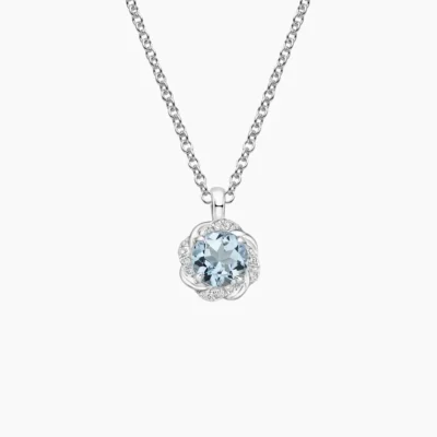 Aquamarine Crest Diamond Pendant in 18K White Gold