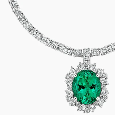Imperial Emerald & Lab Diamond Pendant Necklace (9 1/2 ct. tw.) in Platinum