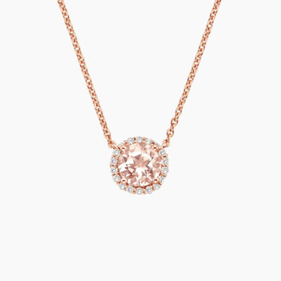 Saffron Halo Morganite Diamond Pendant in 14K Rose Gold
