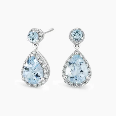 Cascade Drop Aquamarine and Diamond Earrings