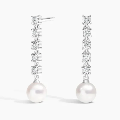 Gilded Pearl and Lab Diamond Tennis Earrings