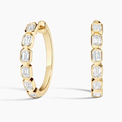 Solitaire Spark Emerald Lab Diamond Bezel Earrings