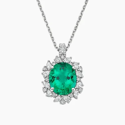 Imperial Emerald & Lab Diamond Pendant Necklace (7/8 ct. tw.) in 18K White Gold